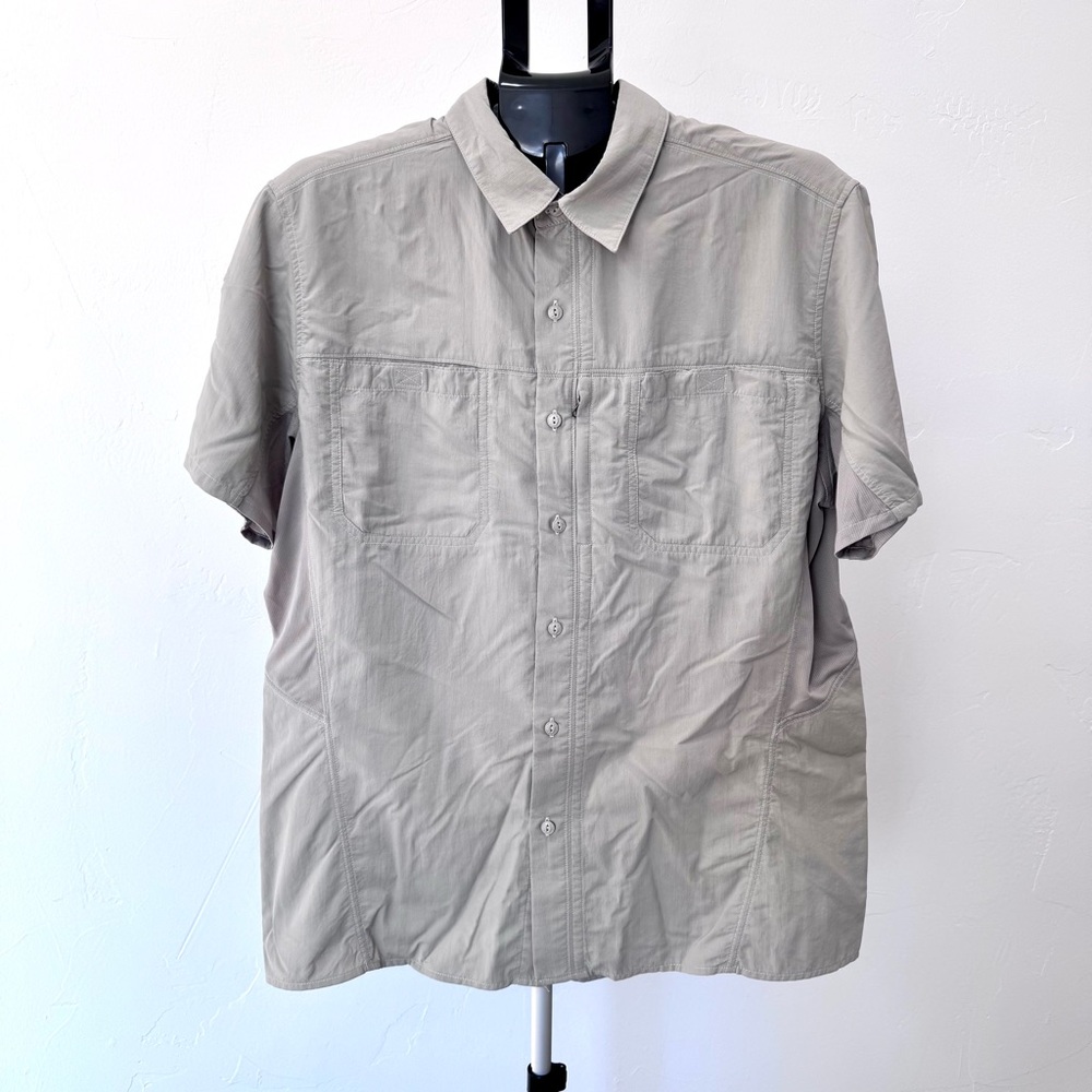 Kuhl Invoke Shirt Beige Nylon Short Sleeve Vented Outdoor Hiking Mens Large